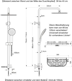 JOHO Adjustable Height Adjustable Shower Column Shower Shower Bathroom Shower System Shower Bath Shower with Shelf Shower with Showe