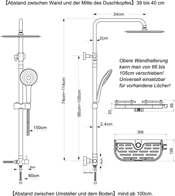 JOHO Adjustable Height Adjustable Shower Column Shower Shower Bathroom Shower System Shower Bath Shower with Shelf Shower with Showe