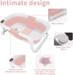 Baignoire bébé pliable avec thermomètre digital, coussin