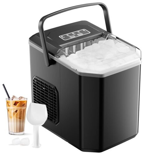 Machine à Glaçons, 12kg en 24h, 9 Glaçons en 6-8 Minutes, Machine a Glaçons avec Cuillère à Glace Réversible et Poignée de Transport