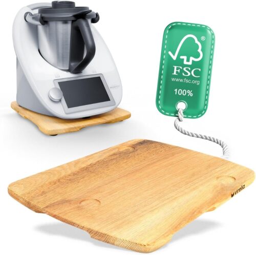 Virelia Planche Coulissante pour Thermomix TM6 TM5 Support en Bois de Chene FSC Plateau Glissant pour Deplacement Facile Acces