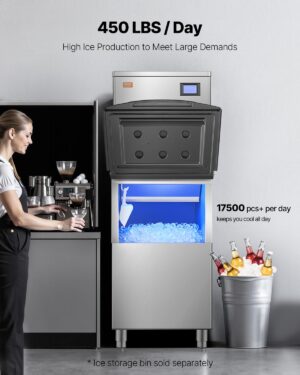 Machine à glaçons VEVOR 204 kg/24 h, tête inox autonettoyante