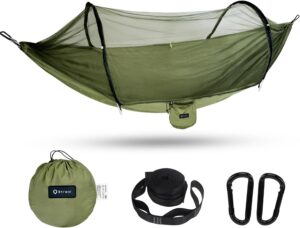 BTRWOR Hamac d'exterieur avec moustiquaire Hamac de Voyage en Nylon Charge maximale de 300 kg 260 x 140 cm Accessoires de Ca