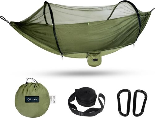 BTRWOR Hamac d'exterieur avec moustiquaire Hamac de Voyage en Nylon Charge maximale de 300 kg 260 x 140 cm Accessoires de Ca