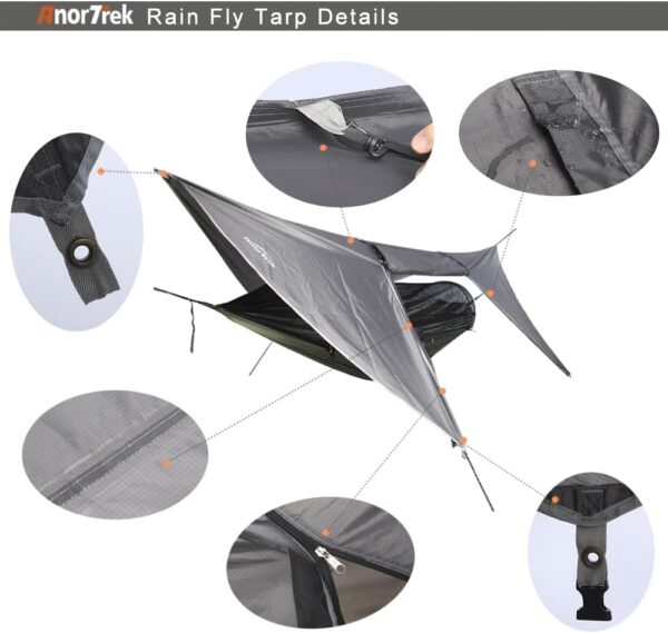 AnorTrek Camping Hammock avec moustiquaire et bache de Pluie, hamac Double Portable avec Deux Sangles d'arbre, hamac en Nylon 210T e