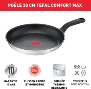 Tefal Comfort Max Poele 30 cm, Induction, Revetement antiadhesif, Acier inoxydable haute qualite, Indicateur de temperature Thermo-S
