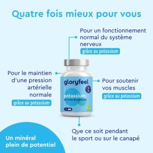 Potassium 270 Gelules, Hautement Dose 800mg de Potassium Elementaire, Pour la Fonction Musculaire et le Systeme Nerveux, 100 Citr