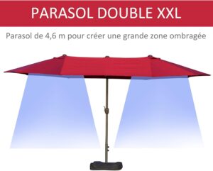Outsunny Parasol de jardin exterieur parasol double rectangulaire 4,6L x 2,7l x 2,4H m avec ouverture fermeture manivelle, sacs de l