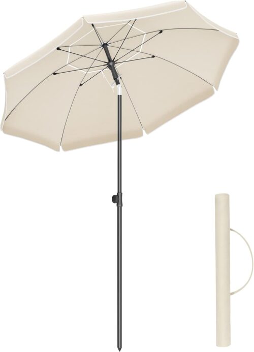 SONGMICS Parasol de 160 cm, Protection Solaire UPF 50, Inclinable sur 30 dans les 2 sens, Hauteur Reglable, avec Sac de Transport,