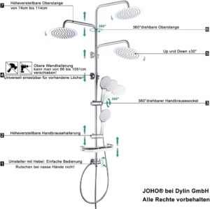 JOHO Adjustable Height Adjustable Shower Column Shower Shower Bathroom Shower System Shower Bath Shower with Shelf Shower with Showe