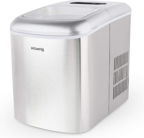 H.Koenig Machine à Glaçons KB20, 12kg en 24h, 2 tailles de Glaçons, Autonettoyante, Portable, Silencieuse 2,1L, Glaçons Prêts en 6mi