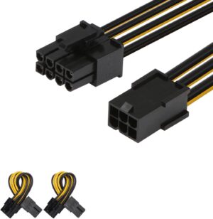 JD 2 Packs 6 Pin to 8 Pin PCI Express (PCIe) Graphics Video Power Card Adapter Cable, 10cm