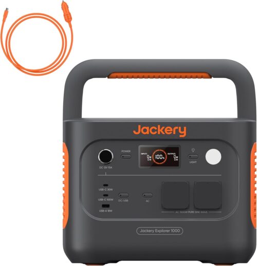 Station Electrique Portable Jackery Explorer 1000 v2 avec Cable de Charge de Voiture, 1070Wh Batterie LiFePO4, 1500W Sortie, 6 Ports