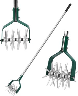 Yeelor Adjustable Rotary Tiller with SS Handle and Removable Solid Metal Teeth for Garden Lawn and Manual for Loosening and Mixing