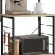 61kotGtMMxL._AC_SL1500_.jpg WOLTU Etagere Micro Onde, Meuble Cuisine Rangement, a 4 Niveaux, 4 Crochets, 60x40x123cm Noir Chene Clair