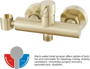 Wussh Shattaf Muslim Bidet Concealed Toilet Shower Kit with Hot and Cold Mix Brushed Gold Brass