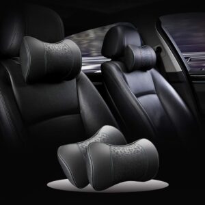 Carodi Lot de 2 coussins de nuque en cuir pour voiture, 100 mousse a memoire de forme, support cervical confortable, siege de voit
