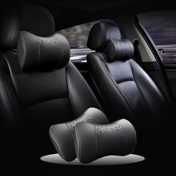 Carodi Lot de 2 coussins de nuque en cuir pour voiture, 100 mousse a memoire de forme, support cervical confortable, siege de voit