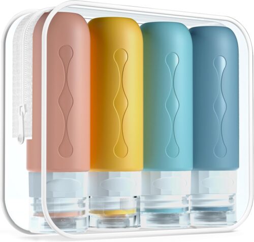 Gemice Flacons de Voyage, 4Pcs Etanches Bouteille de Voyage Silicone, Accessoires de Voyage Aeroport Contenant pour Huile Solaire, S