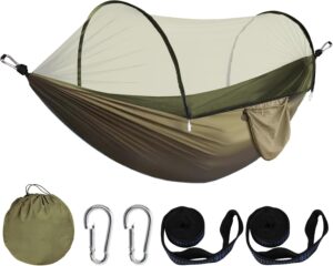 USHOP Hamac de Camping,Hamac d'exterieur avec moustiquaire,Hamacs de Voyage Ultra-Leger 260 140 cm,Nylon de Parachute Respirant a