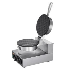 VEVOR Gaufrier a Cornet de Glace Commercial 1230 W, Appareil a Cornet de Glace et Rouleaux d'Œufs, en Acier Inoxydable Antiadhesif,