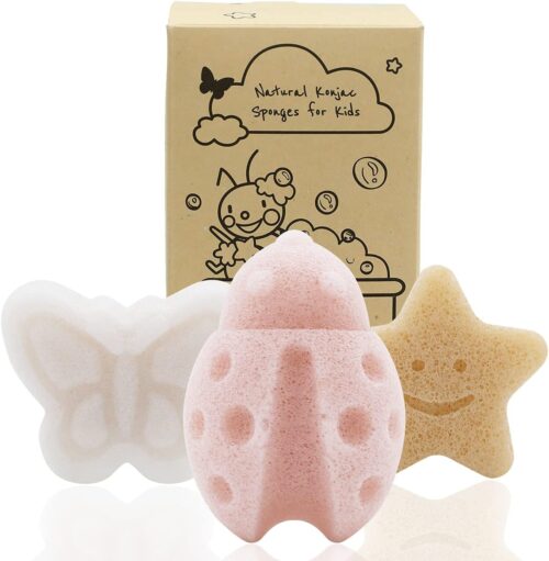 myHomeBody Eponge de bain Konjac pour bebe, eponges de bain naturelles aux formes mignonnes pour les nourrissons et les tout-petits,