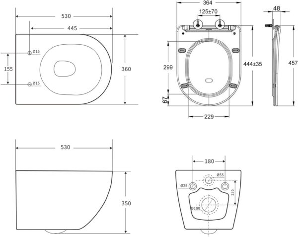 Shower toilet with built-in nozzle, suspended toilet with bidet function, Taharet toilet with nano-coating, toilet shower with tap,