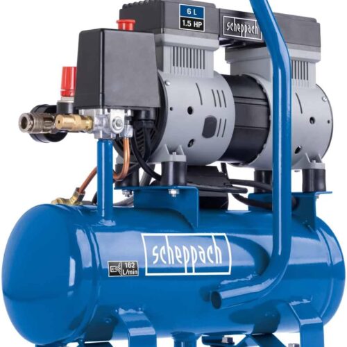 61n93eFMjL._AC_SL1500_.jpg Scheppach HC08Si Ultra Quiet Compressor 8bar 6L Tank 1.5 HP 1100 W Oil Free Low Maintenance Suction Flow 162 Lmin S
