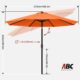 ABCCANOPY Parasol de terrasse de 2,7 m Parasol de table impermeable avec bouton-poussoir d'inclinaison et manivelle, 8 baleines, p