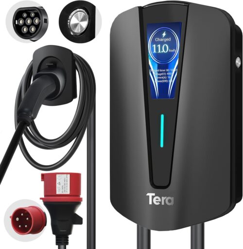 Tera Charging Station for Electric Vehicles Home Level 2 CE Certified, 6 m Pure Copper Charging Cable, VE Charging Station up to 16A