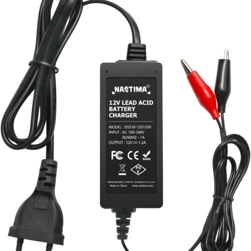 NASTIMA 12V 1200mA Sealed Lead Acid (SLA) Battery Charger with Multiple Short Circuit and Overload Protection for Lead-Acid Battery