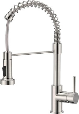 FORIOUS Robinet Cuisine, Mitigeur Cuisine Avec Douchette Pivotant a 360 d'Evier a Arc Eleve Pulverisateur Escamotable 2 Modes, Acie