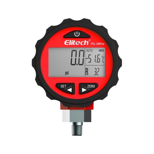 61oZi0UiVcL._SL1500_.jpg Elitech PG-30 Pro Digital Refrigerant Pressure Gauge with Backlight, Manifold Gauge for 87 Refrigerants 0-500 PSI 18 NPT, Red