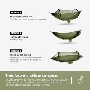 BTRWOR Hamac d'exterieur avec moustiquaire Hamac de Voyage en Nylon Charge maximale de 300 kg 260 x 140 cm Accessoires de Ca