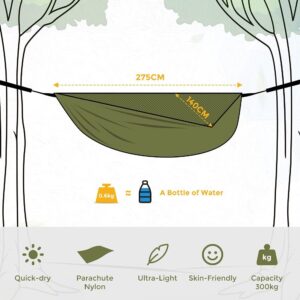 61oxl7m7RRS._AC_SL1001_.jpg Glymnis Hamac Ultra-leger en Nylon 300kg Capacite de Charge 275x140cm avec 2 x Sangles en Nylon et 2 x Mousquetons pour Camping Voya