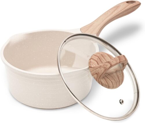 JEETEE Casserole 16 cm,1.5L Avec Couvercle En Verre,Poignee Resistante A La Chaleur,Convient Pour Toutes Les Cuisinieres,Sans Pfoa,B