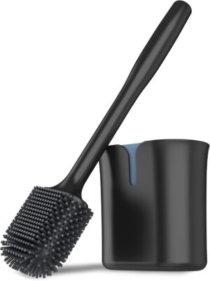 61pUew6CAkL._AC_SL1500_.jpg MR.SIGA Toilet Brush, Silicone Toilet Brush with Stand, Wall or Floor Mount, Hanging Toilet Brush for Bathroom, Black