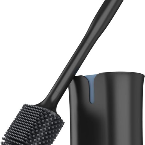 MR.SIGA Toilet Brush, Silicone Toilet Brush with Stand, Wall or Floor Mount, Hanging Toilet Brush for Bathroom, Black