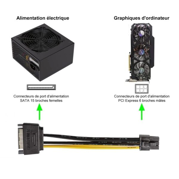 JD 5 Pack Power Cable Adapter for PCI Express (PCIe) Graphics Card 15 Pin to 6 Pin SATA