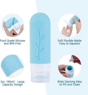 Romon Flacons de Voyage, 4 PieCes 90 ml Bouteille De Voyage Silicone, avec eTiquette et Brosse De Nettoyage, Liquide Bouteille Conte