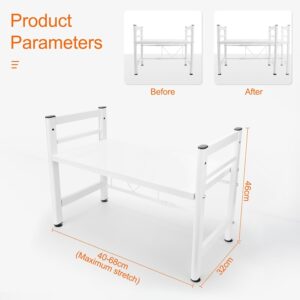 Quuylin 2 Niveaux Support de Four a Micro-Ondes Extensible,avec 6 Crochets,Extensible de 40 a 64 cm,Convient aux etageres de Cuisine
