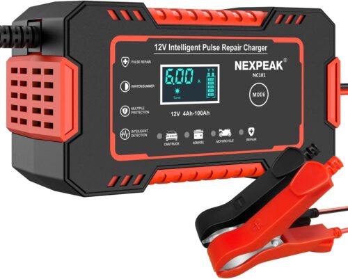 6A Car Battery Charger, NEXPEAK 6A 12V Smart Motorcycle Battery Charger, Automatic Repair Function Portable Battery Chargers for Car