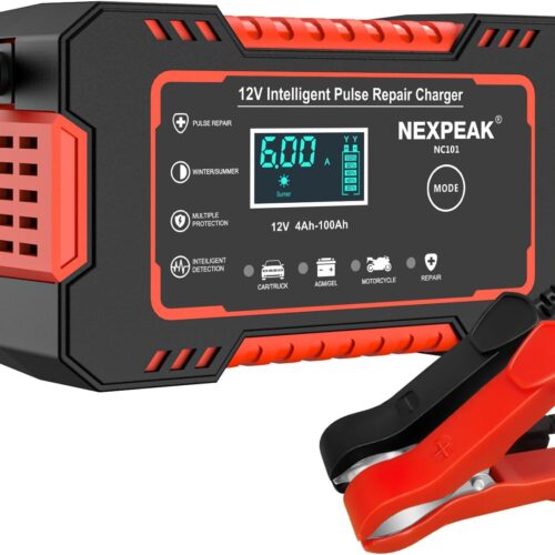 6A Car Battery Charger, NEXPEAK 6A 12V Smart Motorcycle Battery Charger, Automatic Repair Function Portable Battery Chargers for Car