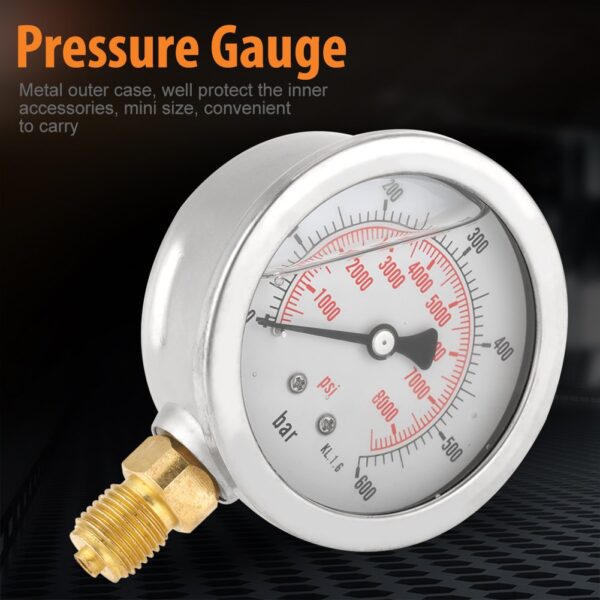 Akozon Hydraulic Pressure Manometer, 0-600Bar G 14 63mm Dual Scale Pressure Gauge Pneumatic and Hydraulic Pressure Gauge Water Pres