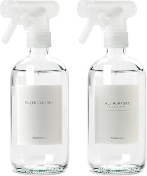 MaisoNovo vaporisateur en verre pour le nettoyage - 500 ml transparent lot de 2 avec 16 etiquettes - pulverisateur - spray vide - Sp