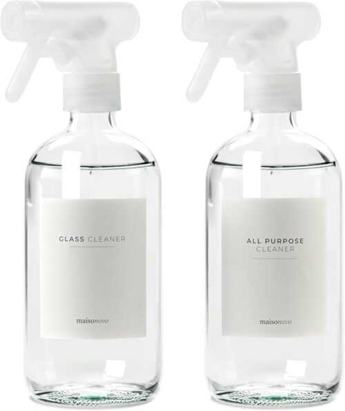 MaisoNovo vaporisateur en verre pour le nettoyage - 500 ml transparent lot de 2 avec 16 etiquettes - pulverisateur - spray vide - Sp