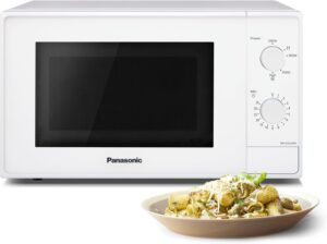 Panasonic NN-E20JWMEPG Four a Micro-Ondes avec Plateau Tournant en Verre, 20L, 800W, Decongelation, 5 Niveaux de Puissance, Minuteri