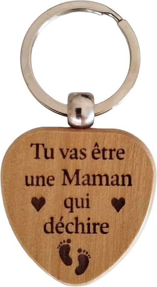 Porte-clés cœur bois gravé – personnalisé future maman