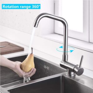 ONECE Robinet de Cuisine Rabattable, Mitigeur Evier 2 Jets Rotation 360, Robinet devant Fenetre, Acier Inox SS304 Brosse Anti-Empre
