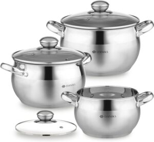 61tGZ05JOqL._AC_SL1500_.jpg Daniks Classic Batterie de Cuisine INOX avec Couvercles en Verre, 6 Pieces, Casseroles 161820 cm, Tous Feux Dont Induction, Echell